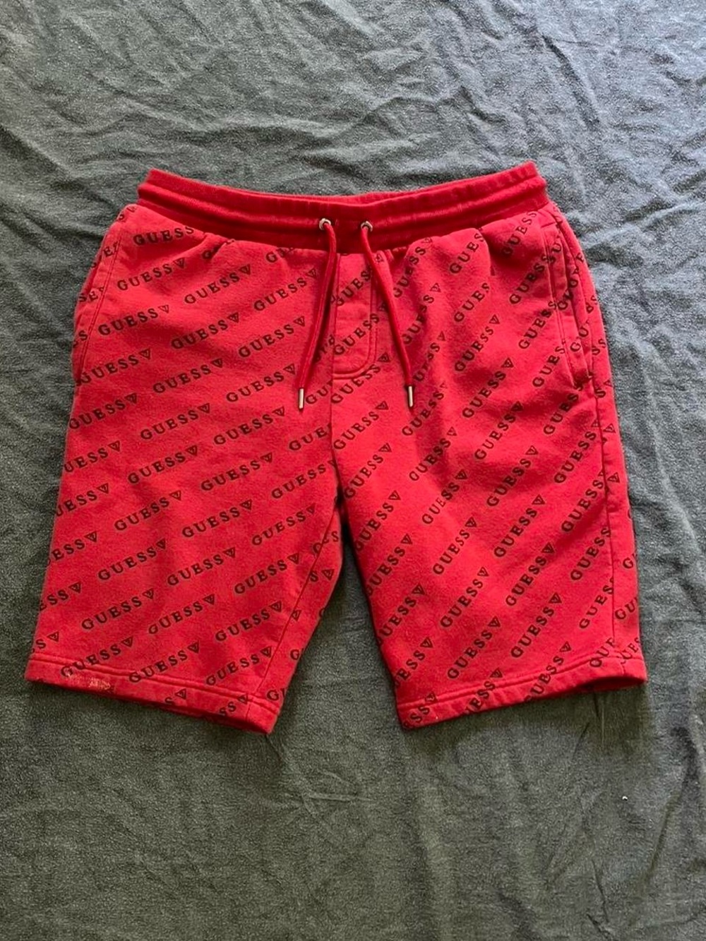 Guess men’s red logo jogger shorts